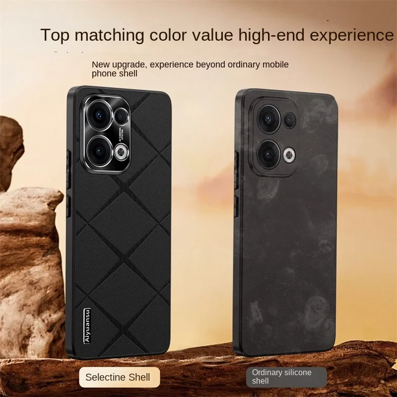 High-Luxury Vegan Leather Metal Lens Protection Anti-Drop Anti-Fingerprint Phone Case