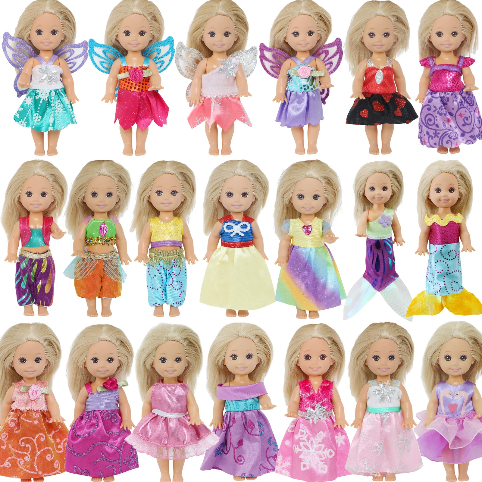 Mini Outfit Handmade Doll Dress Tops Pants Skirt Daily Casual Wear Accessories Clothes for 4 Inch 10cm Doll 4 Set