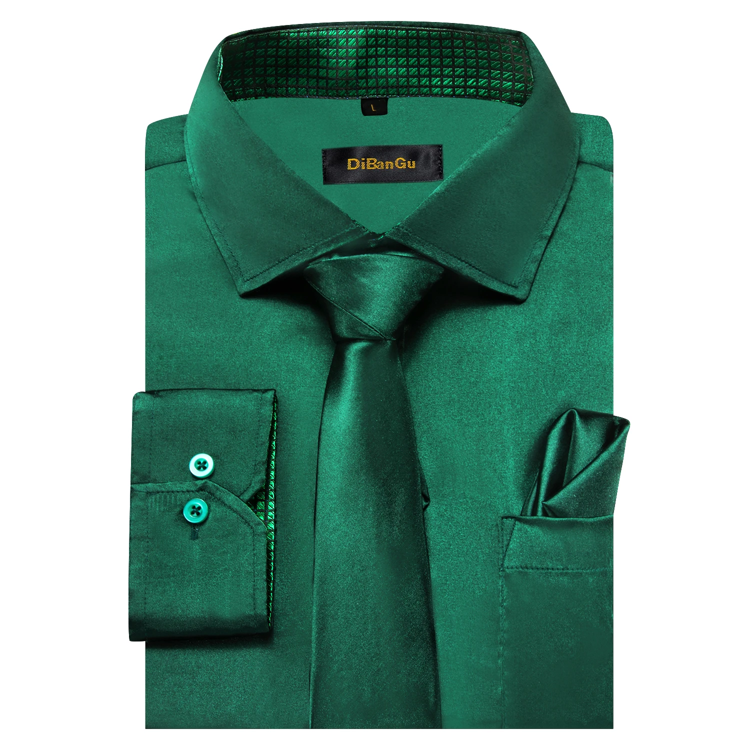 Mens Dress Shirt Green Plaid Splicing Contrasting Colors Long Sleeve Shirts For Men Designer Stretch Satin Tuxedo Shirt