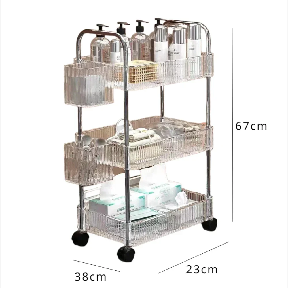 Kitchen Storage Cart Storage Rack Folding Shopping Cart Multi-layer Utility Small Cart Transparent Storage Organizer Cart with Handle Mobile Storage Trolley for Home Snack Cosmetic