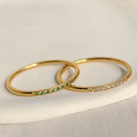 High End PVD Shinny Minimalist White Green Zircon Rings Female Exquisite Stainless Steel Bridal Ring 1