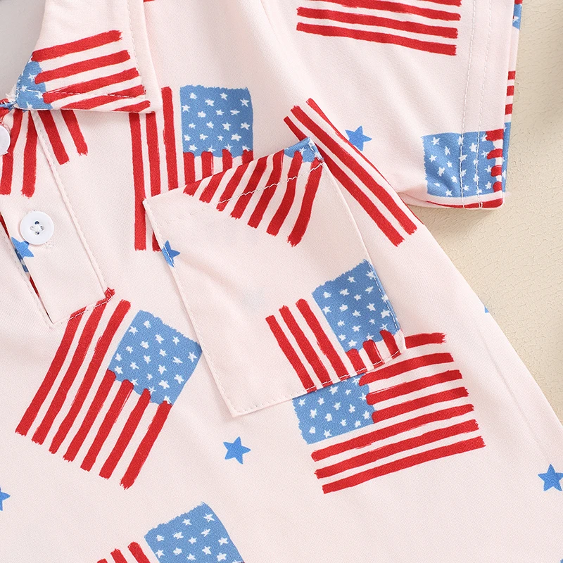 2024-03-19 Lioraitiin 1-6Y Toddler Kids Boy Button down T-Shirts Casual 4th of July Flag Print Cute Tops Summer Clothes