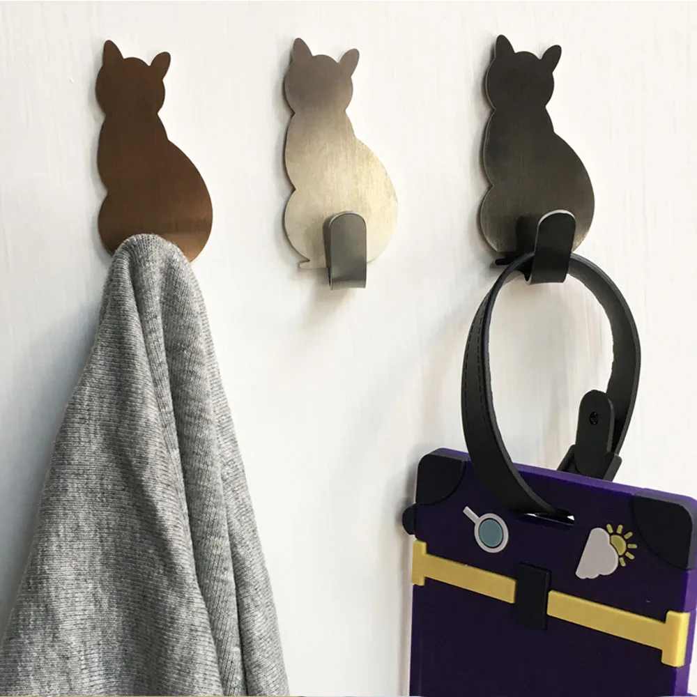 Self Adhesive Wall Hooks Cat Pattern Hangers 2pcs For Kitchen Bathroom Stick  on Wall Hanging Door Clothes Towel Racks Crochets