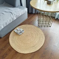 Natural Rattan Round Carpets for Living Room Bedroom Breathable Straw Rugs Soft Bulrush Grass Floor Mats Hand-woven Home Decor 2