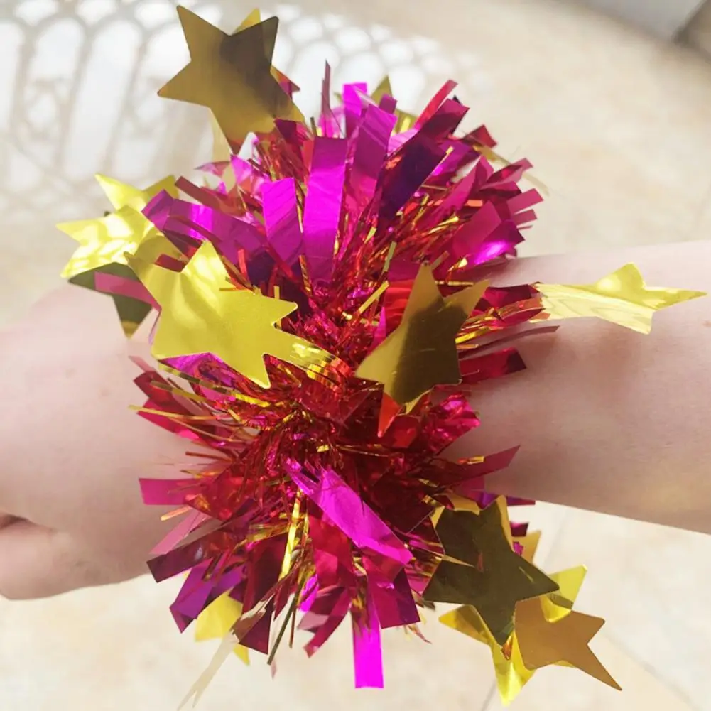 Elastic Band Bracelet Cheerleader Wrist Flower Cheerleading Pom Poms Set with Elastic Hair Ropes Star Decor for Stage