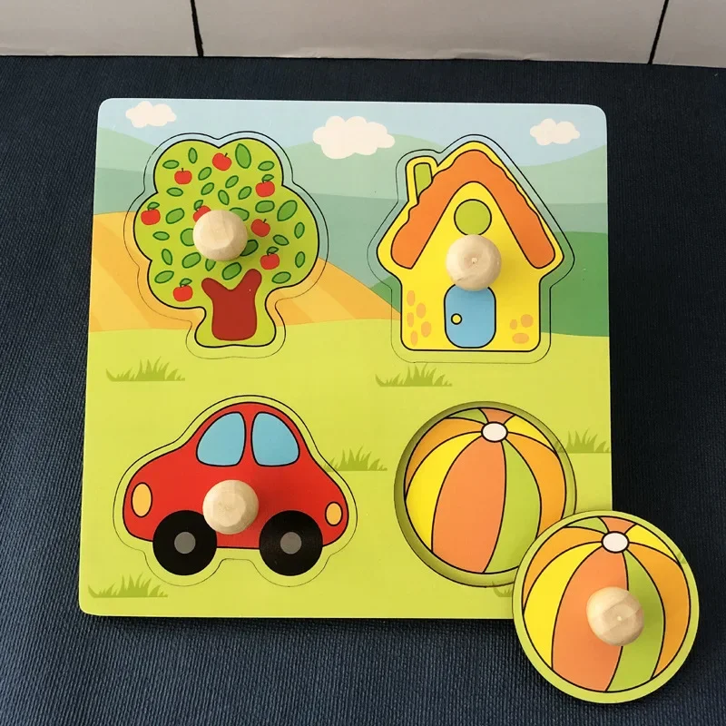 Wooden Jigsaw Puzzles Wooden Game Board Toys Wooden Puzzle Toys Jigsaw Puzzles Mini Jigsaw Puzzle Educational Puzzles Montessori Baby Wooden Toys 1 2 3 Years Children Hand Grab Board Puzzle Game Toddler Fine Motor Skills Educational Toys for Kids