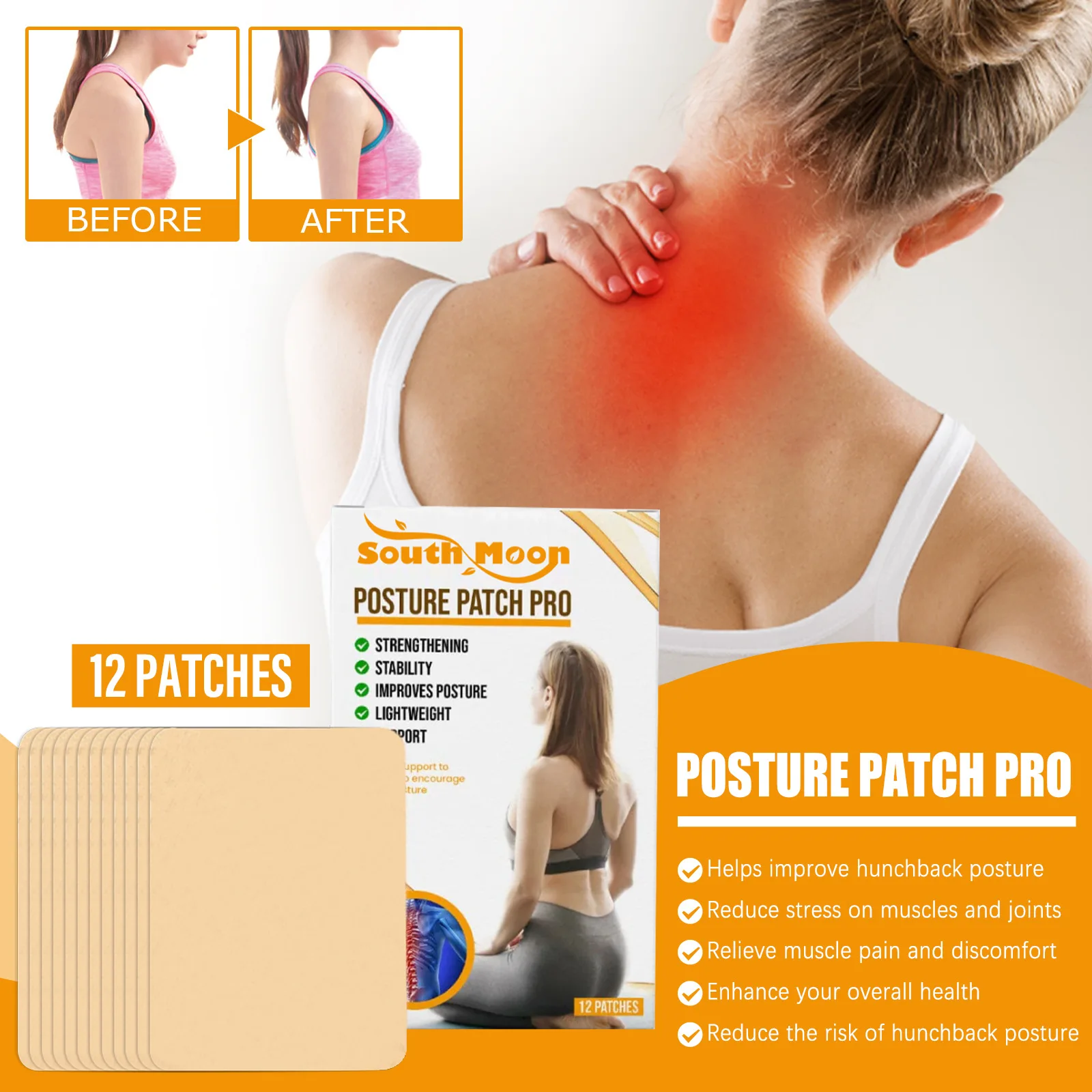 

12pcs Neck Hump Remove Cervical Spine Plaster Cervical Pain Neck Ache Strong Effective Stickers For Back Pain Neck Relief Patch