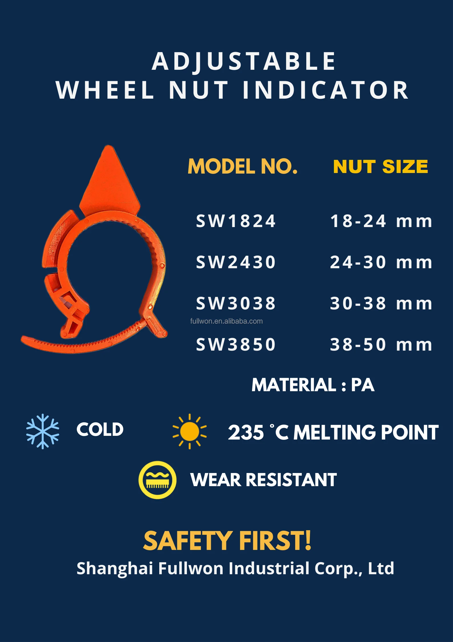 Adjustable Wheel Nut Indicator SW3850 PA For 38-50mm nut 10Pcs car accsesories