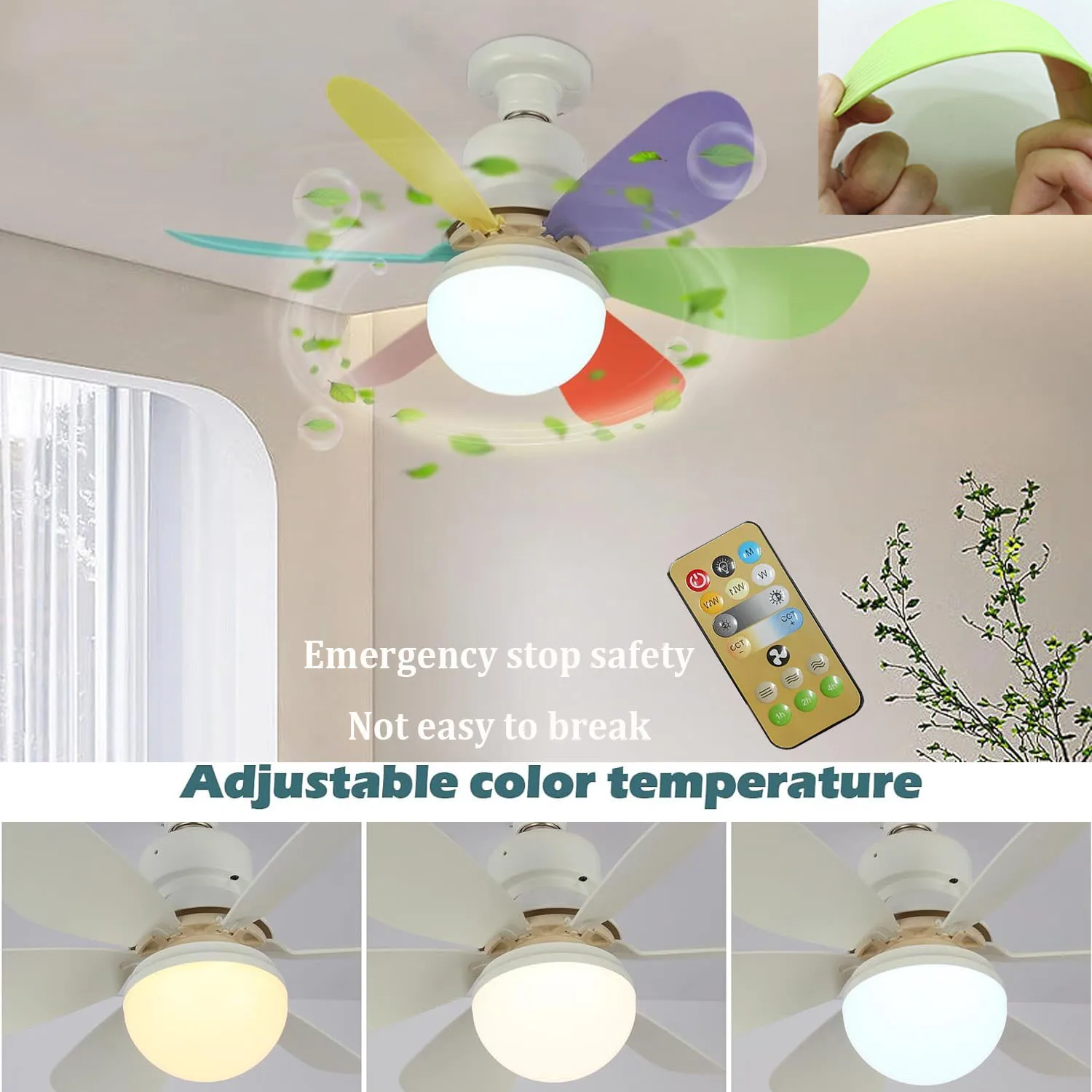 

LED Ceiling Fan Lamp E27 With Remote Control Safety Retractive Fan Blades 360 Fan Light Silence For Room Home Lighting