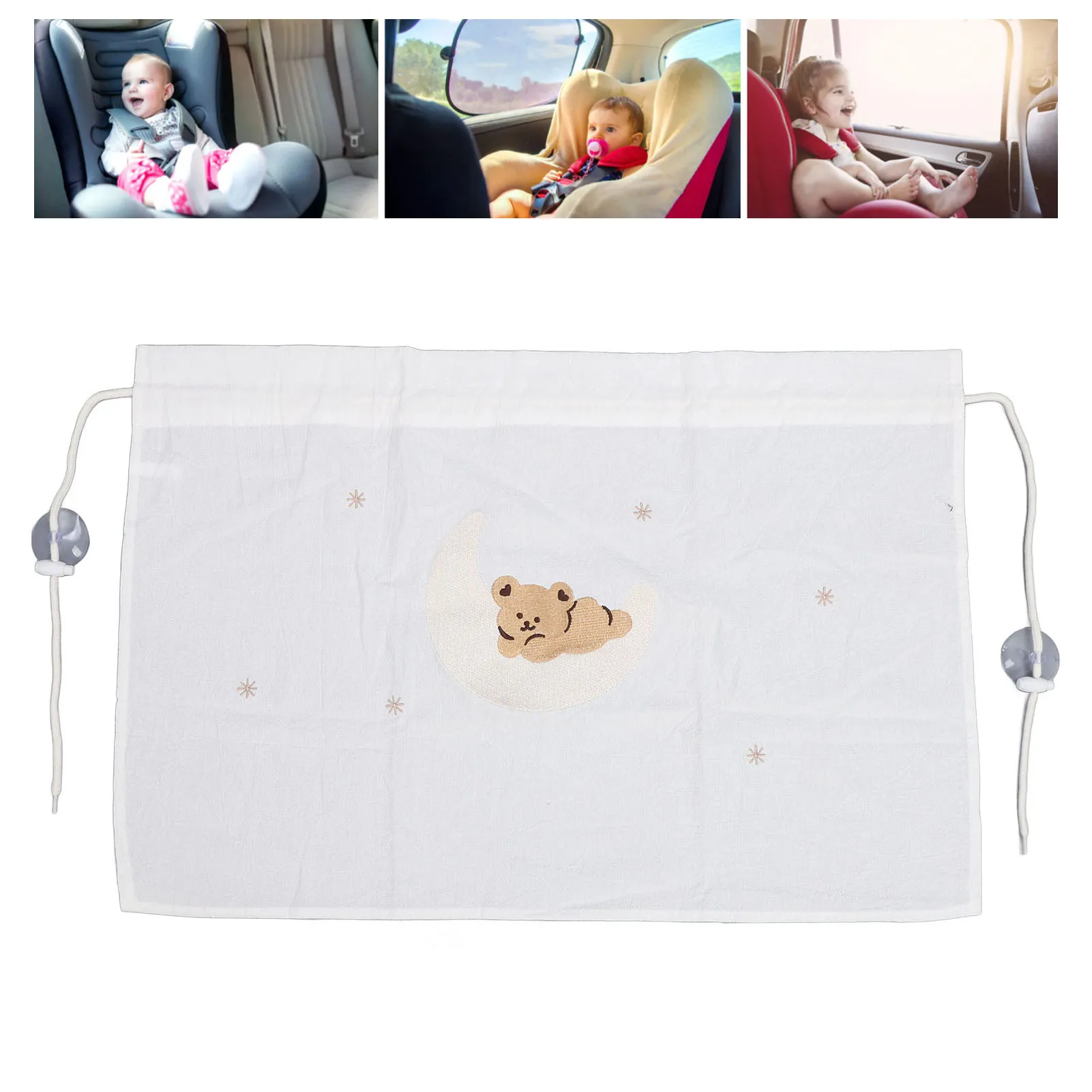 ZK40 Baby Car Window Curtain with 2 Stuction Cups Cartoon Embroidered Cotton Fabric UV Protection Baby Car Side Sun Shade