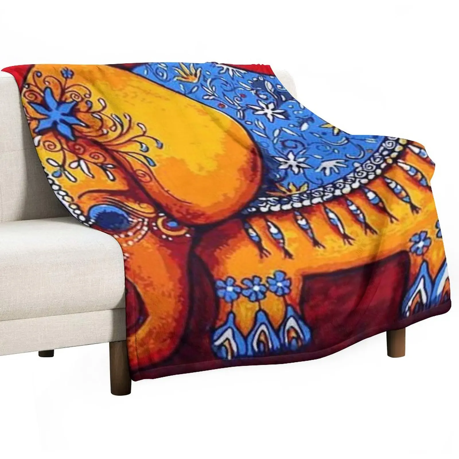 

The Royal Elephant - Bright Indian Artwork - Traditional yet Modern Throw Blanket Fashion Sofa Blankets Hair Blanket