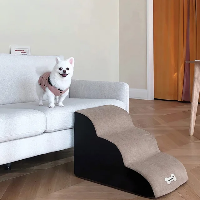 Scale Per Animali 3 Gradini | Per Cani E Gatti | Rivestimento Lavabile | In PP Resistente | Bianco/Beige - Foto 5