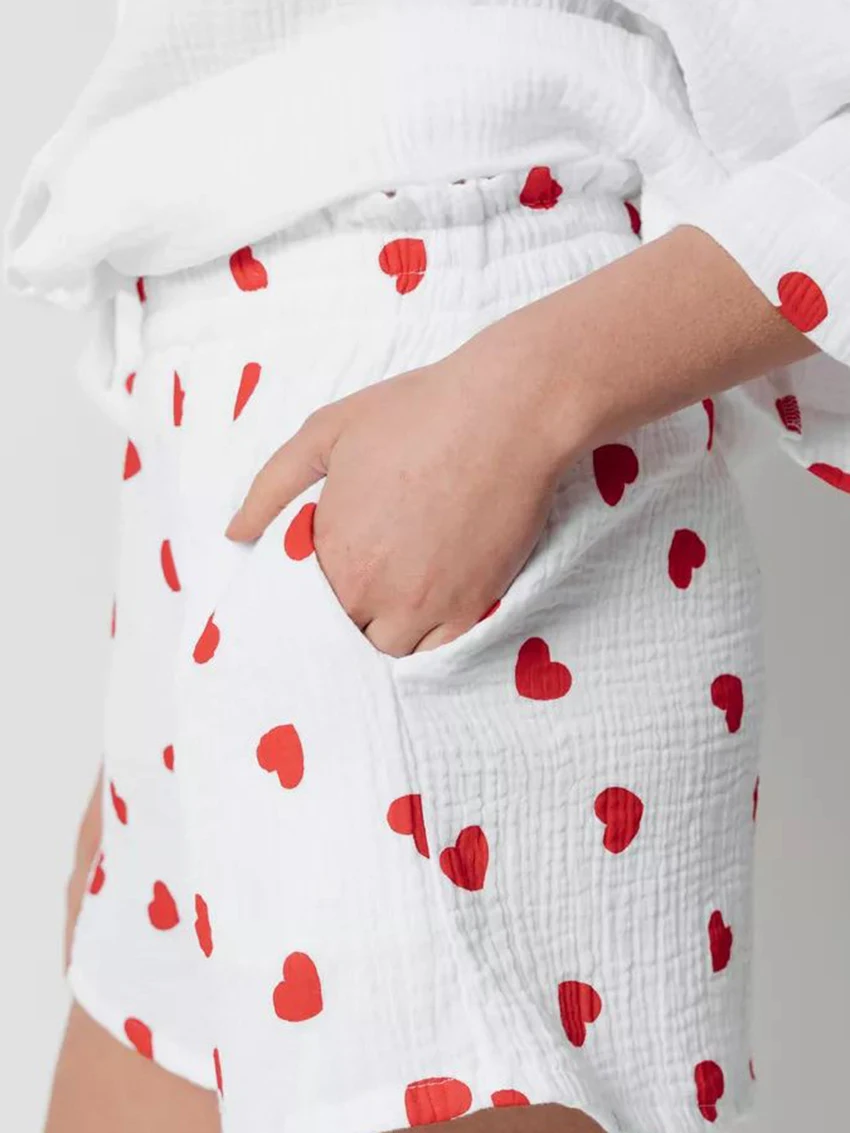 Marthaqiqi Cotton Ladies Sleepwear Suit Turn-Down Collar Pajamas Three Quarter Sleeve Nightwear Shorts Casual Home Clothes Women