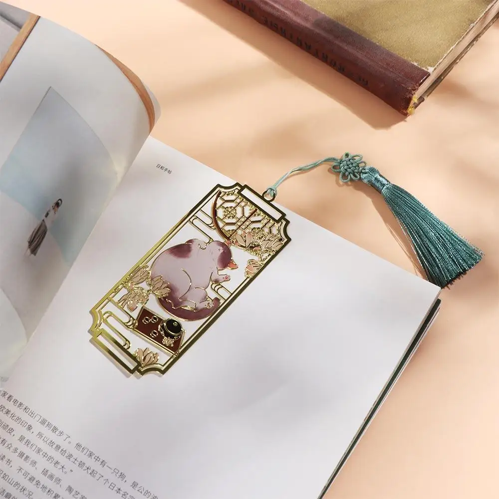 Cat Hollowed Cat Bookmark Flower Chinese Style Metal Reading Bookmark Fashion Tassels Chinese Style Bookmarks Reading Marker