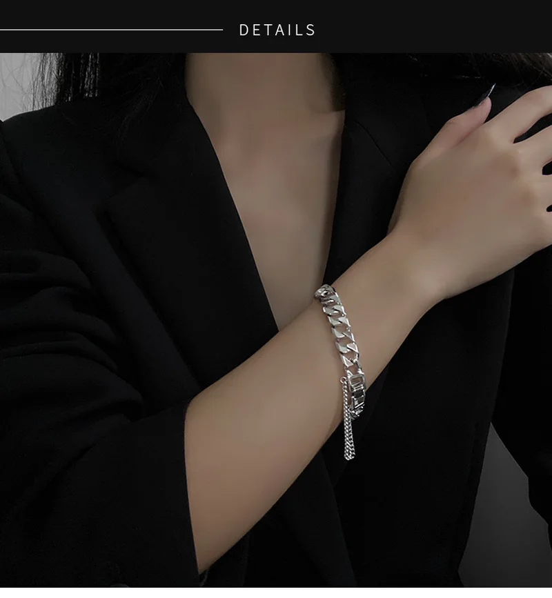 ALLNEWME Cool Silver Color Chunky Cuban Chain Bracelet for Women Man Unisex Wide Curb Link Charm Bracelets Minimalist Jewelry