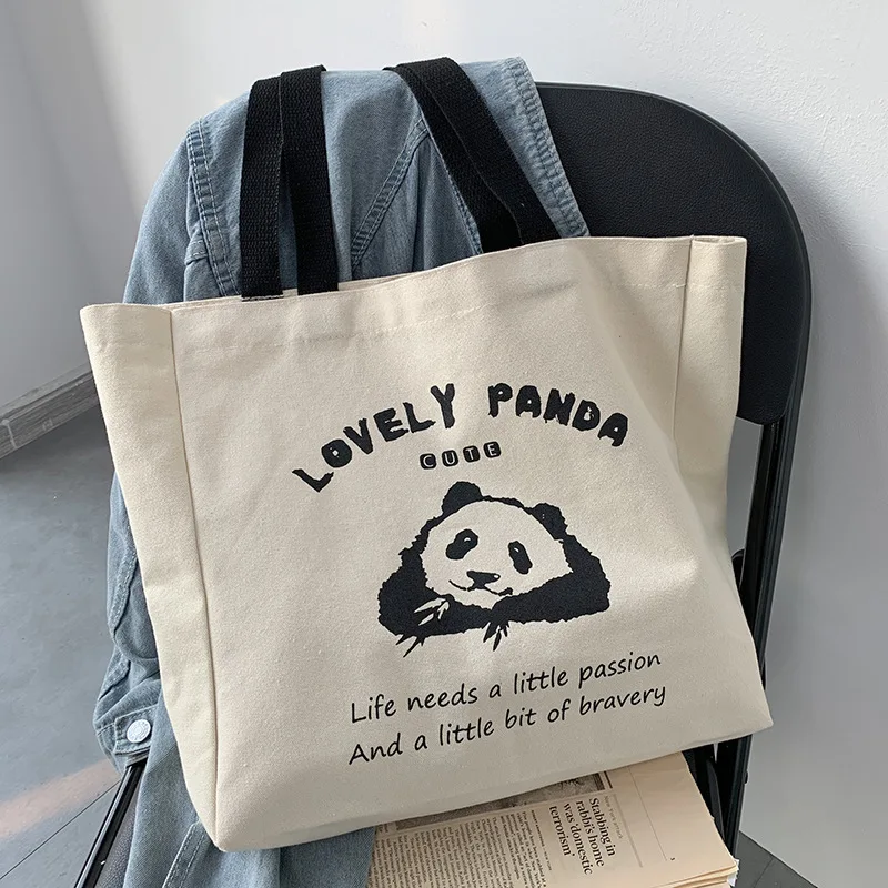 Canvas Eco-friendly Bag Shopping Panda Cute ECO Ladies One Shoulder Bag Handbags Big Tote Women's Fashion Bags 2023 Newest janevini 2019 newest women bridal bags handmade flowers crystal pearl evening prom bags shoulder handbag bride clutch gold chain