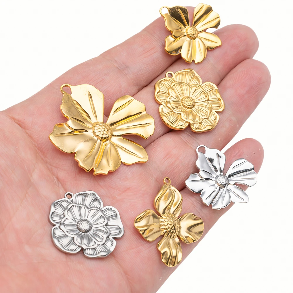 5 Stück Edelstahl große Blume baumeln Perlen Charms Anhänger für Frauen DIY Schmuck machen Halskette Armband Zubehör Versorgung – Detail 4