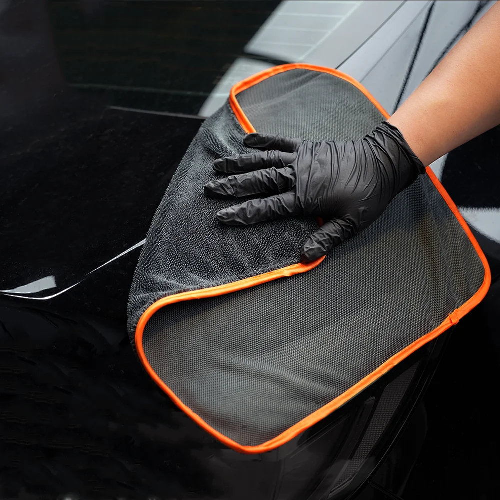 SPTA 3개입 오렌지 테두리 회색 마이크로파이버 자동차 트위스트 파일 빠른 건조 타월 세차용 천 600GSM (자동차 디테일링 세척용)