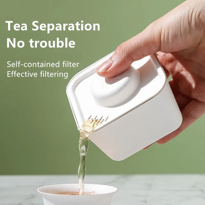 Disposable Tea Set with 3 Cups 1 Filter Plant Fiber Pulp Material Thick Durable for Car Office Travel Outdoor Activities