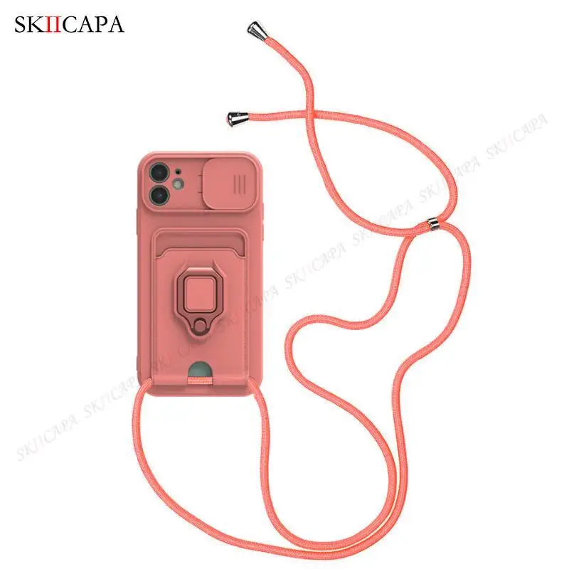 Crossbody Necklace Lanyard Slide Lens Case with Stand Holder Cover