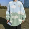 Knitted Topflocking Cloud Pattern Casual Style Loose-fit Sweater For Men Women Lightweight Yarn Clothing Crew Neck