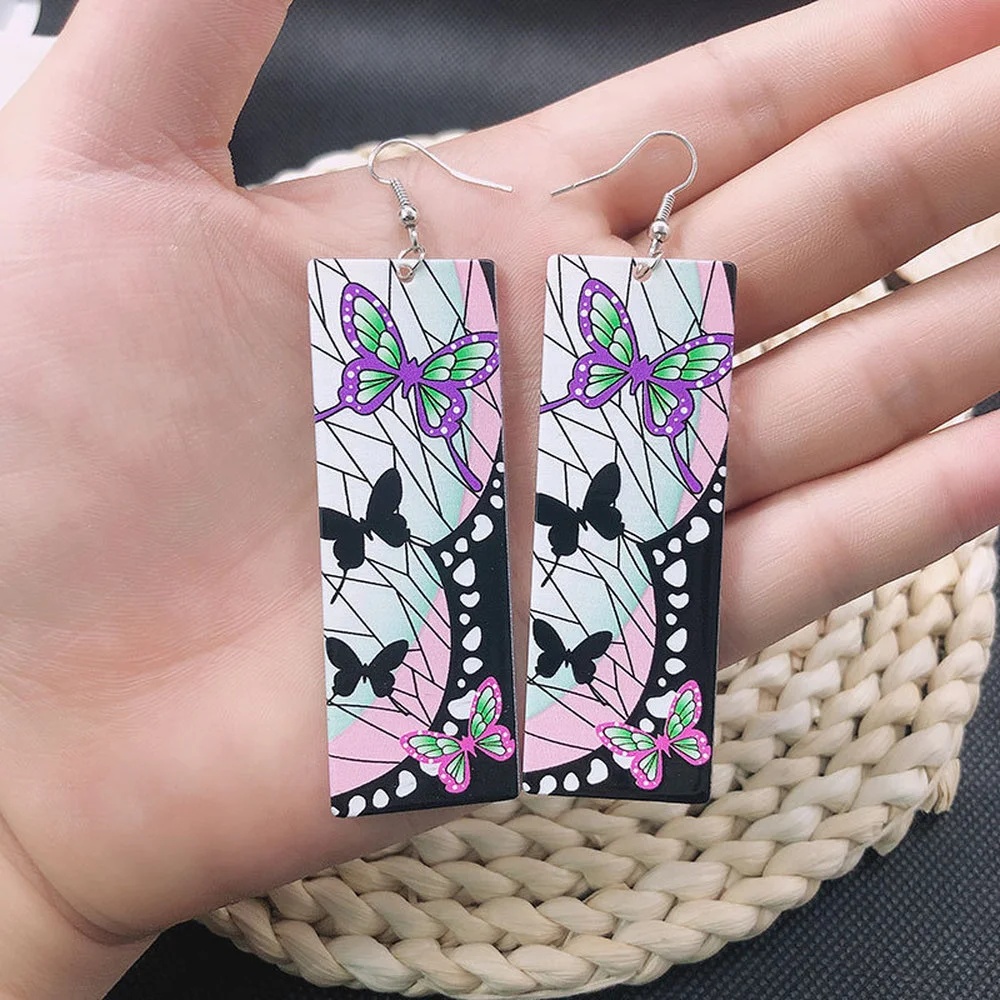 Dangle Earrings Drop Earrings Acrylic Earrings Long Earrings Demon Slayer Acrylic Earrings Gothic Style Kamamon Tanjiro Ear Dangle Jewelry Gift Anime Kimetsu No Yaiba