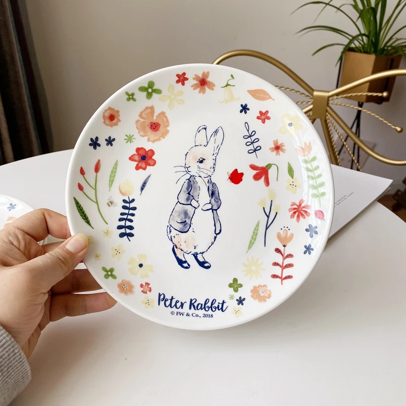 Rabbit and Flowers Dinner Plate for Dessert Cake, Cartoon Ceramic Decorative Plate, Kitchen Utensils, Crockery 4