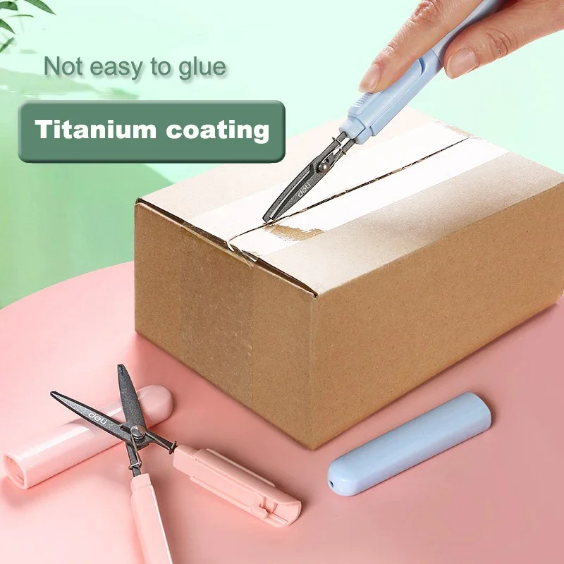 Soft Handle Scissors Portable Scissors Cutter Stationery Scissors Paper Cutter Deli Foldable Scissors Portable Anti Stick for kids Aldult Handmade Unboxing Paper Cutting Utility Knife Office Stationery Cute