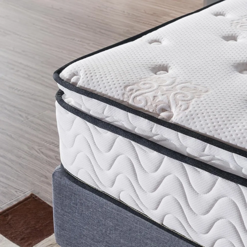 Short Queen Mattress 11.4 Inches Pillow Top Pocket Spring RV Hybrid Mattress, Memory Foam Innerspring Firm Mattress 4