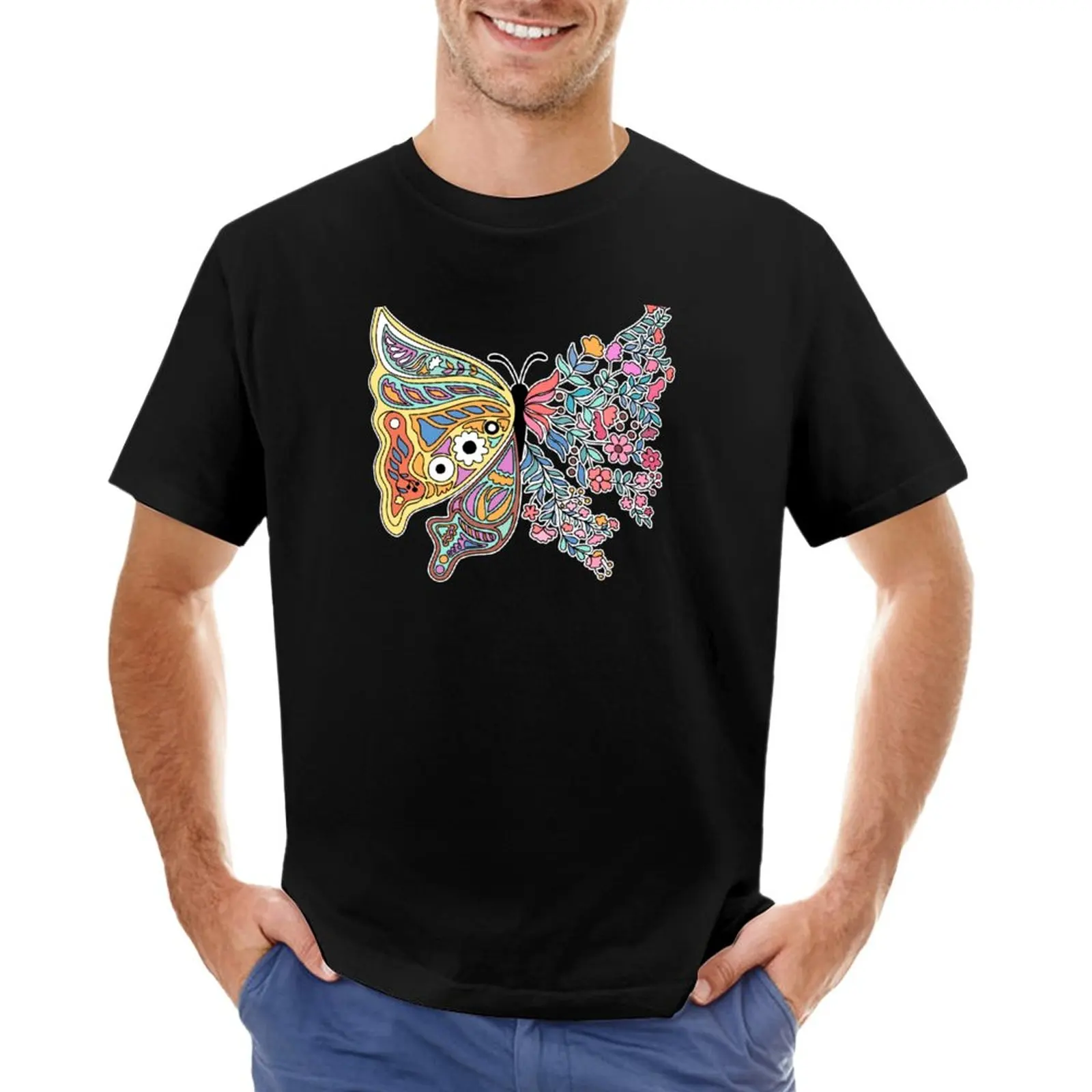

Floral Butterfly Color Groovy Style, Butterfly and Flower T-Shirt summer tops workout shirts for men