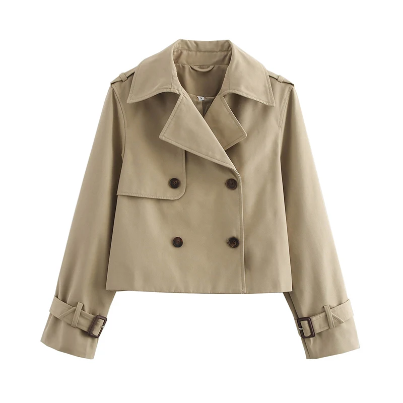 YENKYE New Autumn Women Solid Cropped Trench Coat Vintage