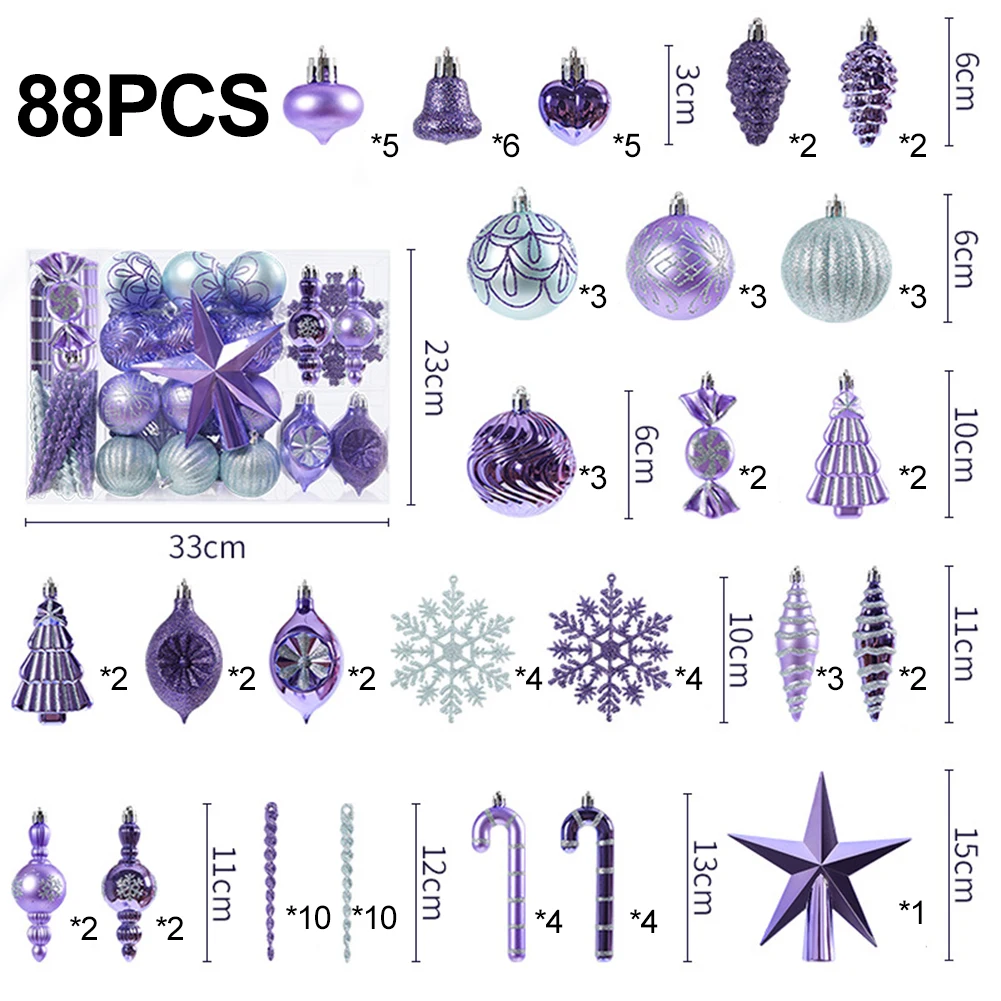 

88pcs Christmas Tree Baubles Balls Xmas Bubbles Ball Creative Painted Christmas Pendant Balls Party Tree Courtyard Decoration