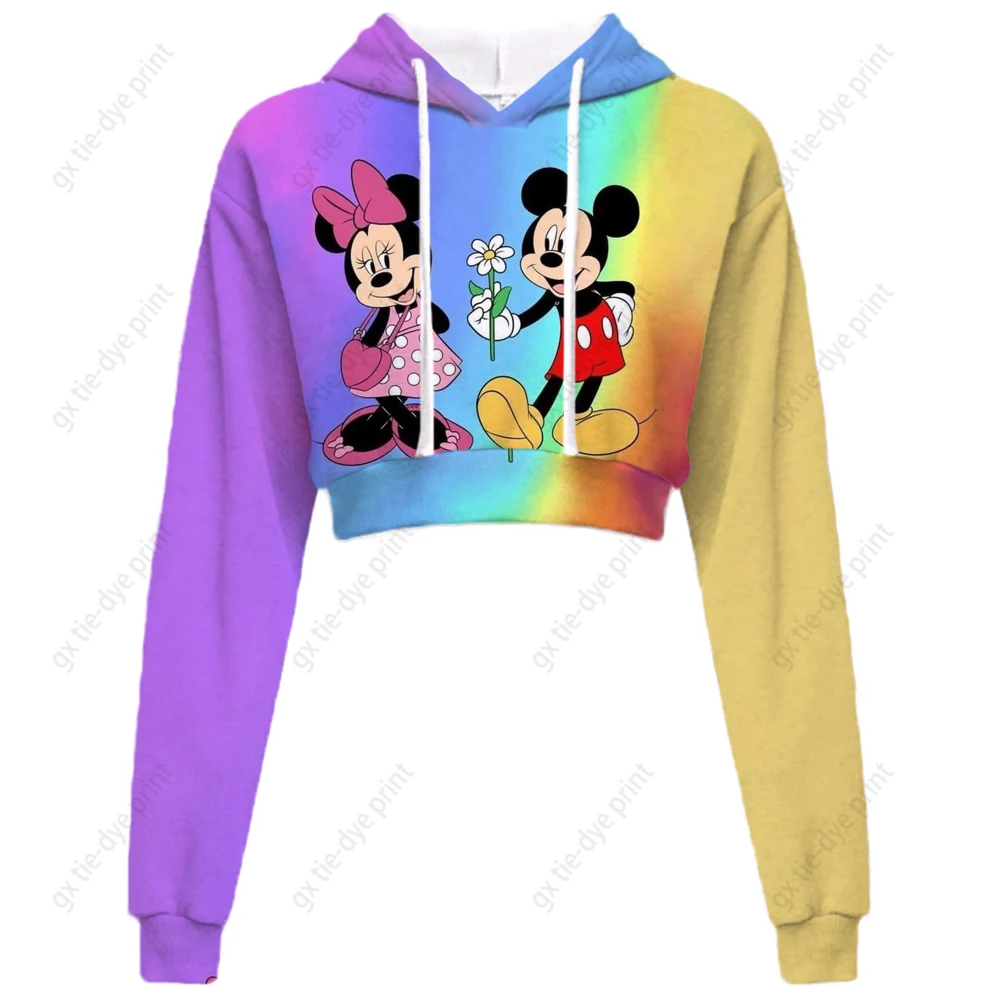 

Disney Mickey Women's Long Sleeve Short Top Hooded Sweatshirt Casual Loose Pullover Fashion Women's Hoodie