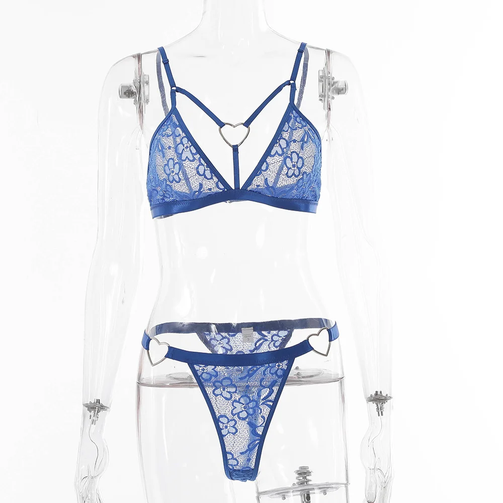 

Women's Sexy Heart Ring Harness Solid Sheer Spaghetti Strap Lingerie Set