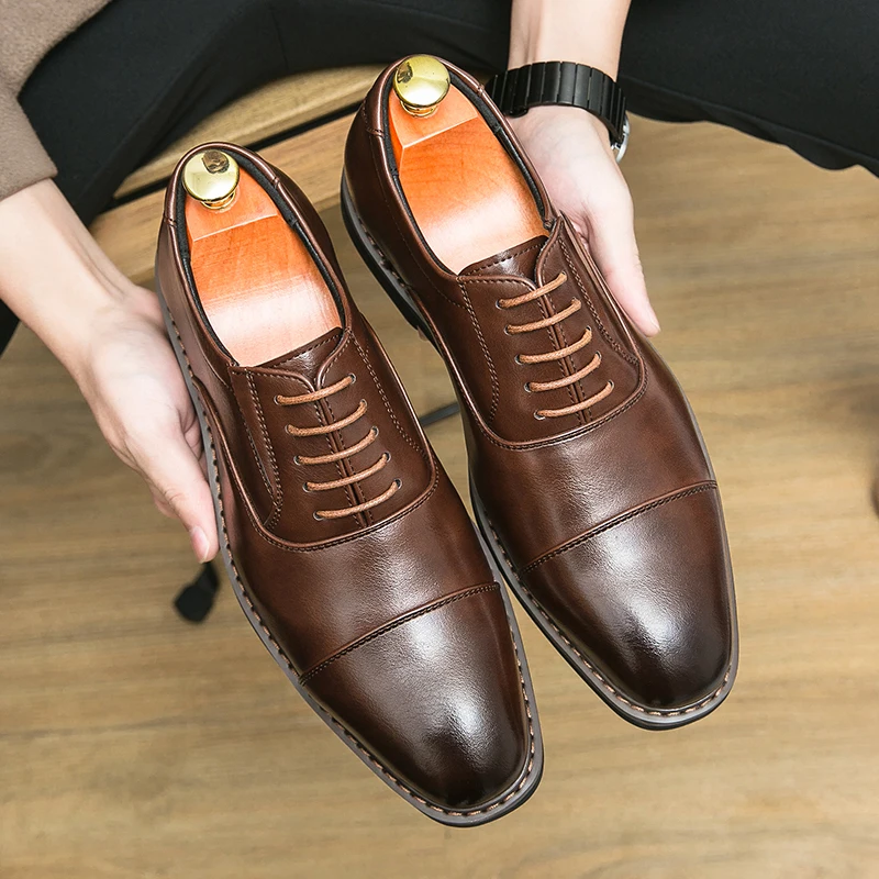 Men Vintage Classic Formal Shoes Black Brown Business Office High Quality Derby Shoes Banquet Wedding Leather Shoes Size 38-46 3