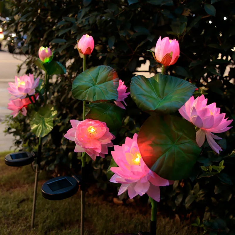 Solar-Powered Lotus Flower LED Garden Lights - Outdoor Decorative Landscape Lighting