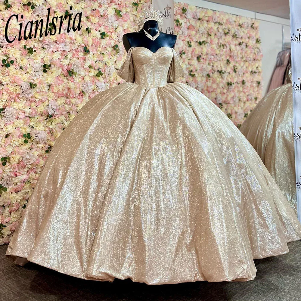 

Champagne Off The Shoulder Quinceanera Dresses 2023 Sparkly Lace Ball Gown Sweet 16 Princess Dress Gala Vestido De 15 Anos