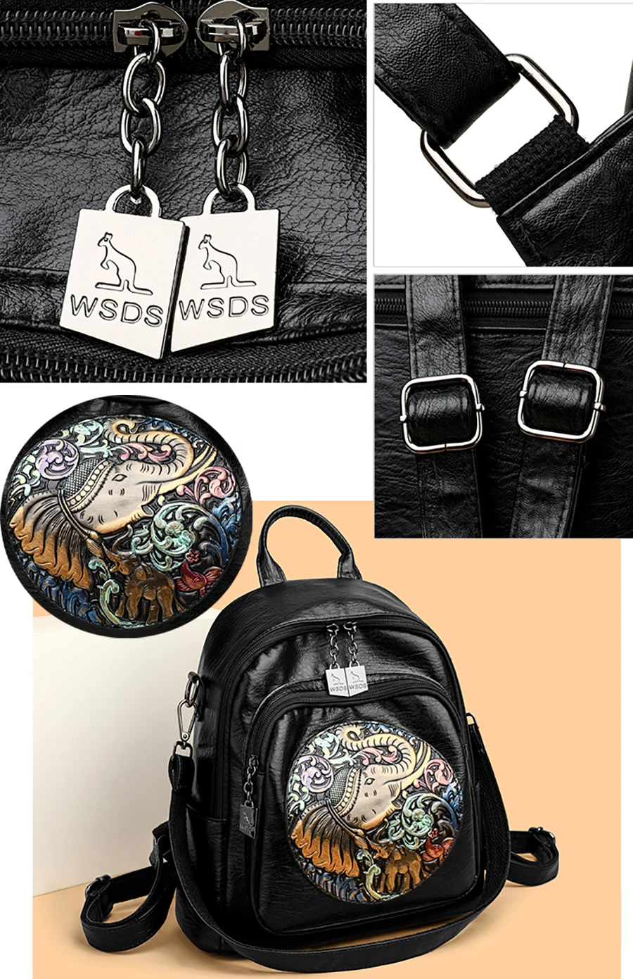 2024 Elephant Print Design Backpacks High Quality Leather Solid Color Backpack Luxurious Women's Brand Travel Mochilas Sac A Dos