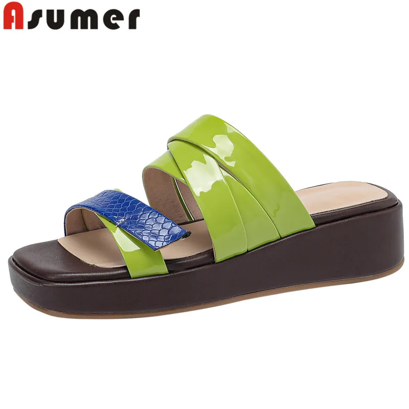 

ASUMER 2024 New Fashion Microfiber Shoes Woman Mixed Colors Platform Slippers Summer Ladies Casual Flat With Heels Slippers