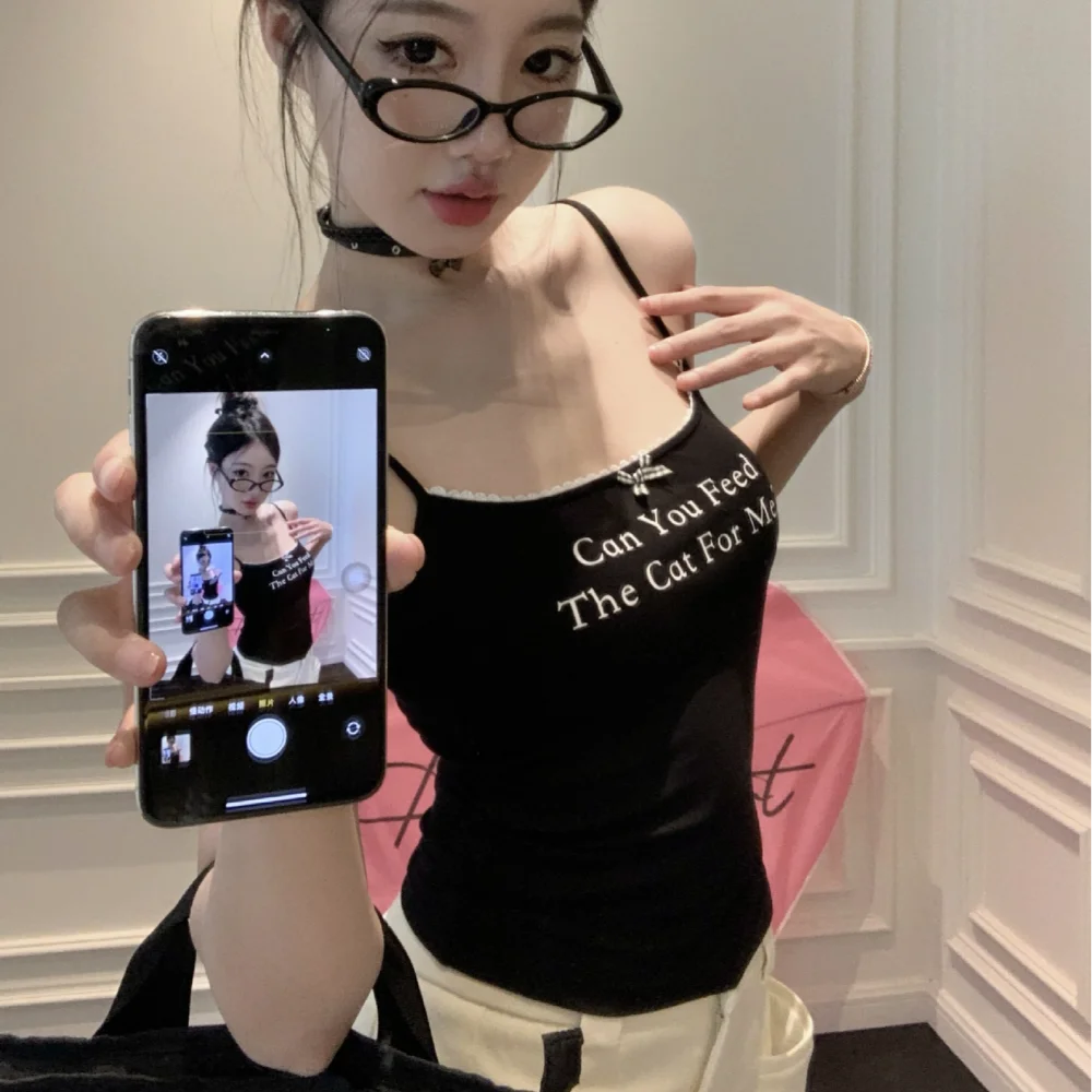 Polyester Lace Vest Women Streetwear Cami Shirts