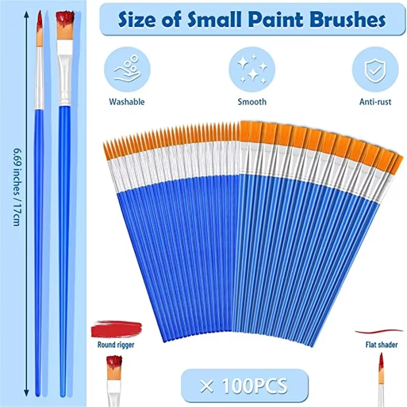 Paint Brushes Set 100pcs for Kids Acrylic with Flat Round Pointed Paint Brushes Craft Watercolor Oil Painting paint brushes