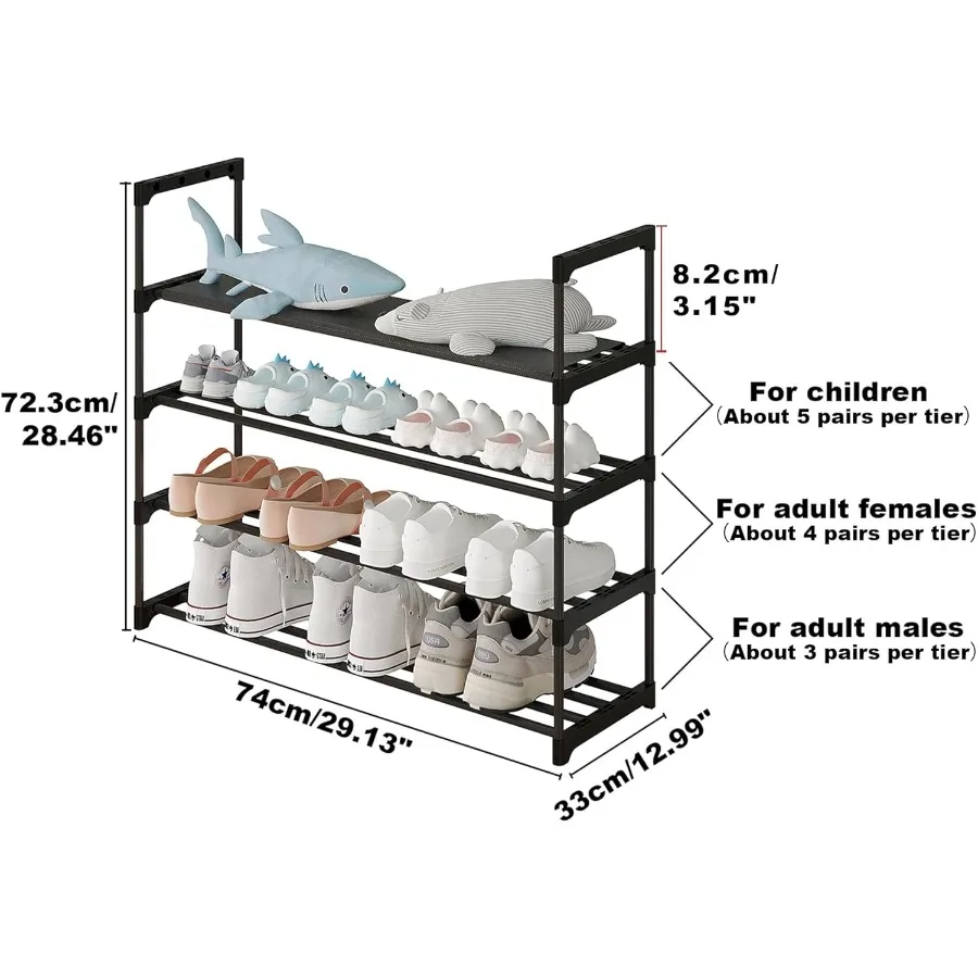 4Tier Shoe Rack Tall Large Capacity 20 Pairs Shoes Storage Organizer Stackable Wide Shoe Shelf for Entryway Hallway Black