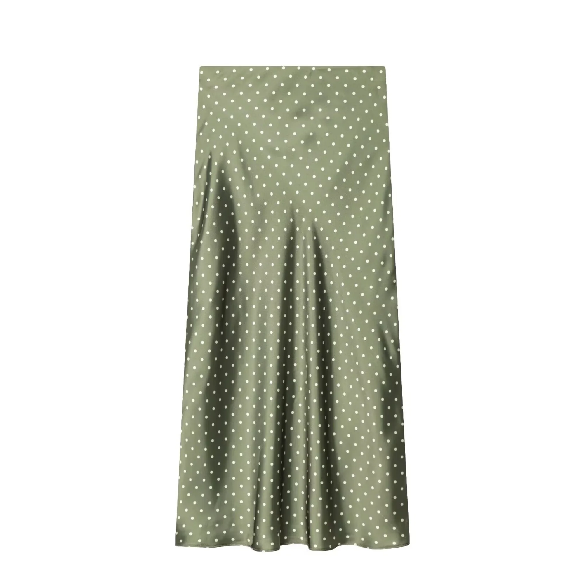 Women White Vintage Polka Dot Satin Skirts Spring Summer New High Waist Casual Mid Length Skirts Lady Elegant Party Skirts 3