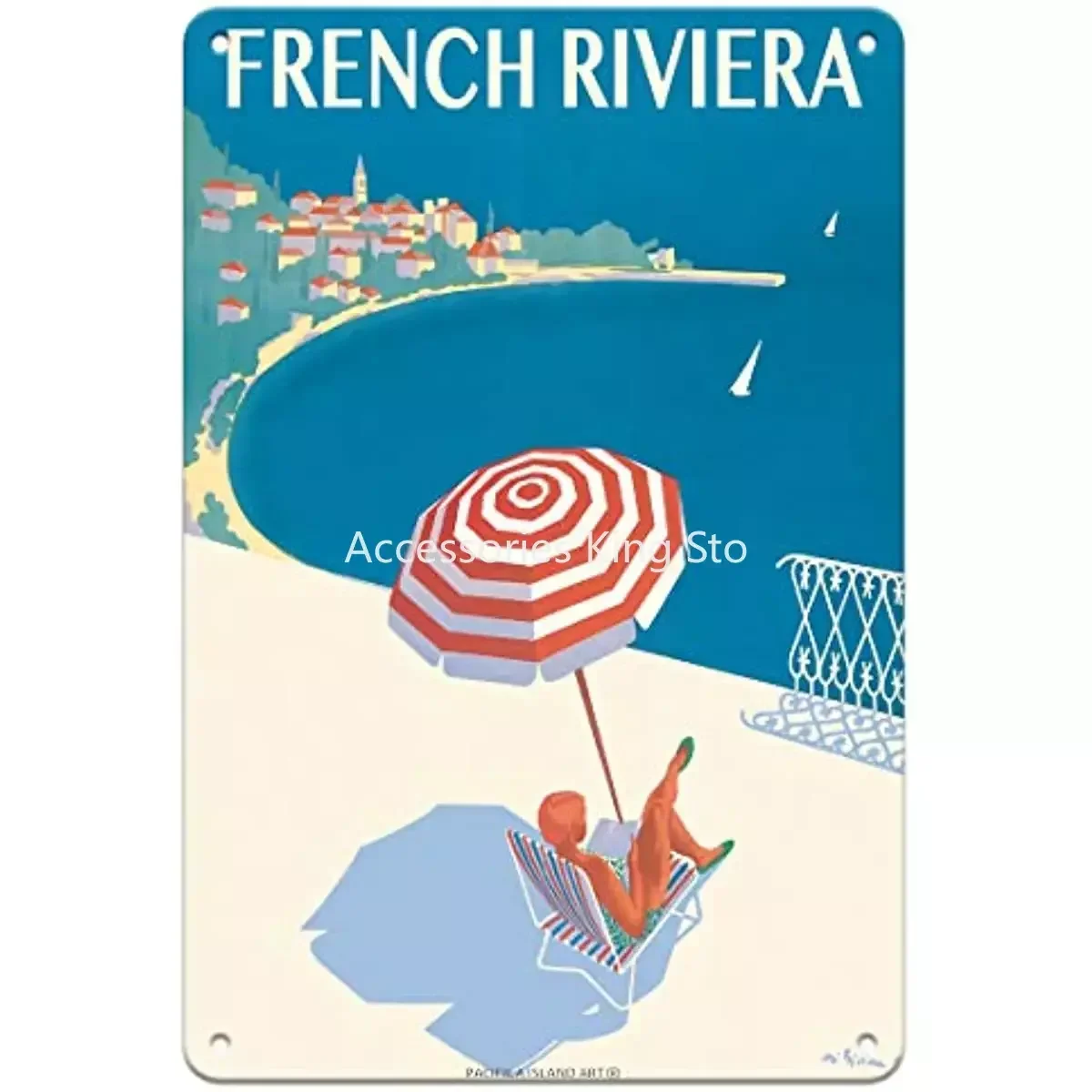 

Pacifica Island Art French Riviera - Cote D’Azur France -Vintage Travel Poster By Bernard Villemot C.1947 Vintage Metal Tin Sign