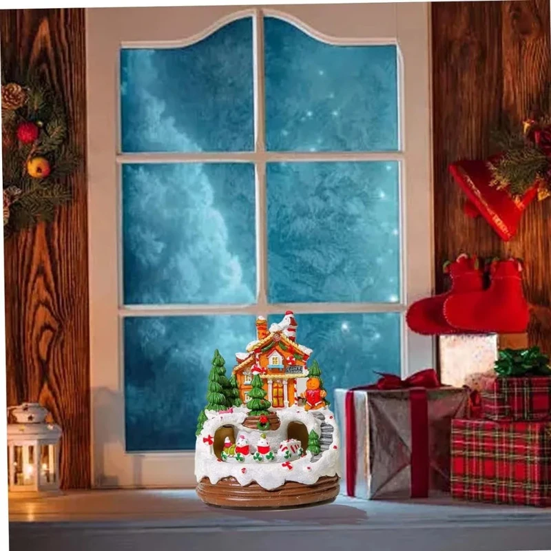 Maison de Noël pain d’épice LED avec train musical, décor de table – Image 4