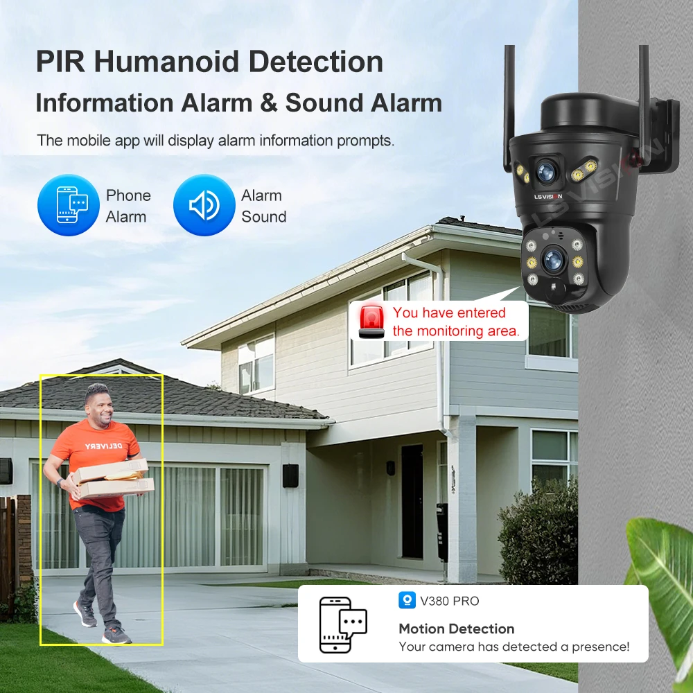 LS VISION 8MP 4G Solar Outdoor Wifi Camera Dual Screens 4K PTZ PIR Human Detect Solar IP Security Cameras V380 Pro CCTV Security 4