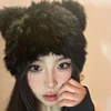 Black Bear Ears Rabbit Hair Beanies Cap Y2K Autumn and Winter Fashion Versatile Cute Plush Pullover Hats for Women and Men 3