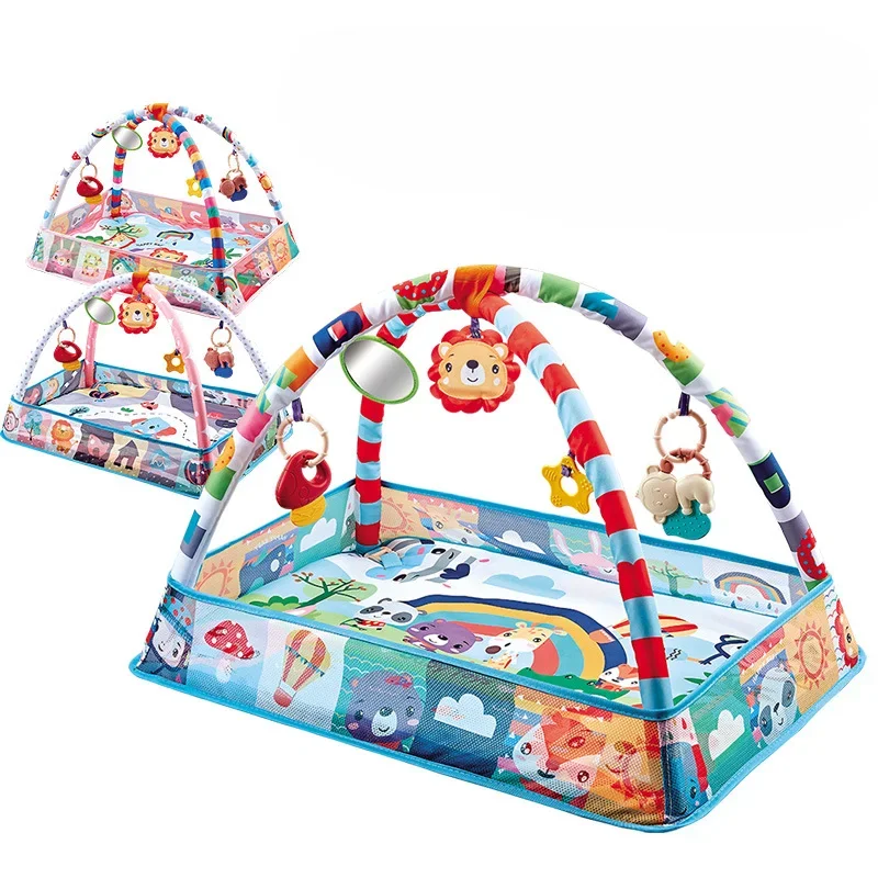 Baby 3 in 1 Fitness Frame Game Blanket Multifunctional Cartoon Play Crawling Mat Tortoise Lion Ocean Ball pool 0-18 Months Toys