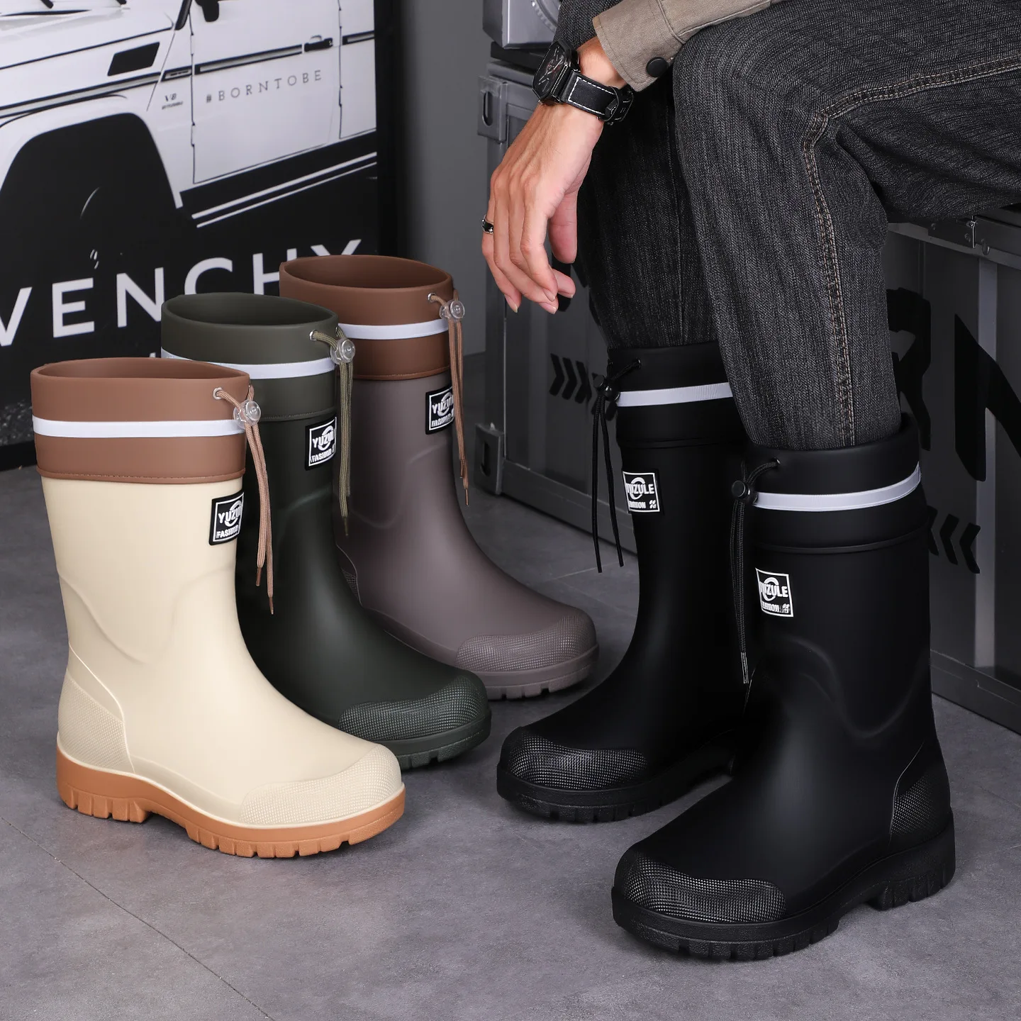 Bottes de pluie mi-mollet haute technologie pour homme - Style coréen étudiant anti-dérapant