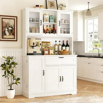 Vongrasig Tall Kitchen Pantry Cabinet Microwave Stand Storage Hutch Dining Living Room White 1